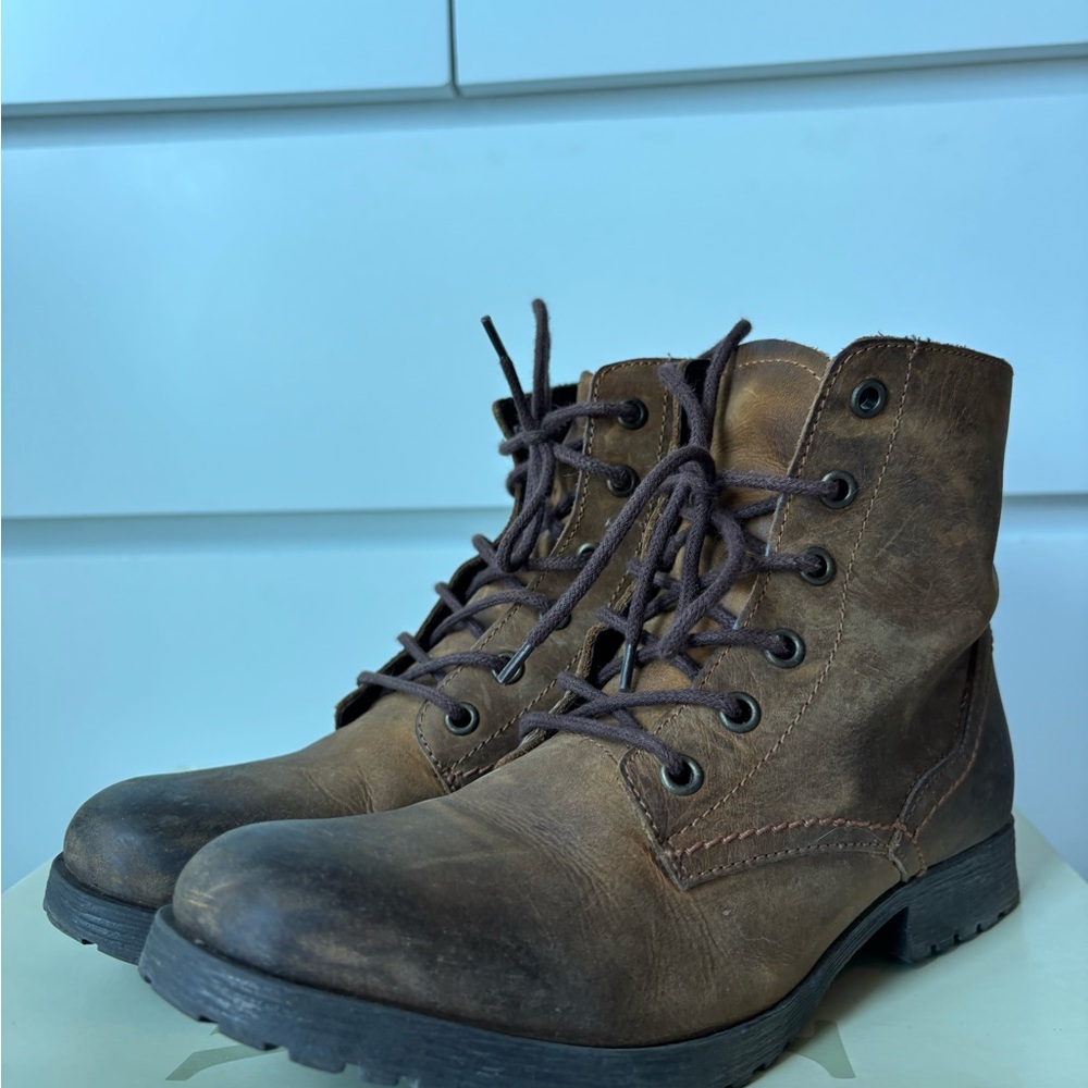 Brown Genuine Leather Combat Boots